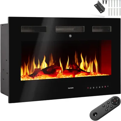Obrázek produktu pro Elektrický nástěnný krb Luci, 2 nastavení teploty, efekt plamene - 91,5 x 12 x 43 cm