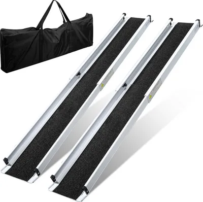 Obrázek produktu pro Yakimz Nájezdová rampa pro invalidní vozíky, rolátory 213 cm, teleskopická rampa, hliníková, protiskluzová, nosnost 300 kg