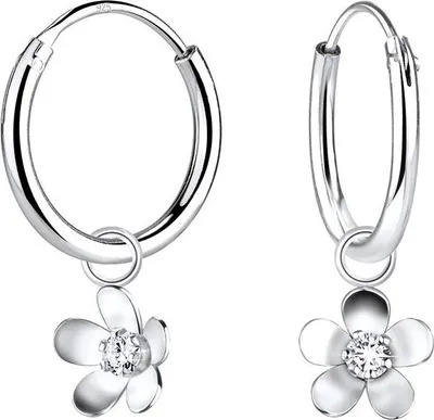 Produktbild von Ohrringe Mädchen: 925 Silber Creolen mit Blume