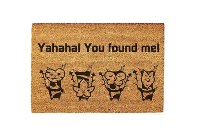 A doormat with a printed design.