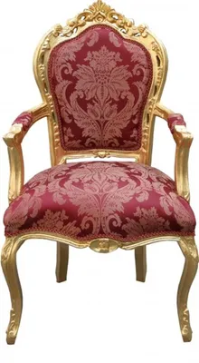 Produktbild von Casa Padrino Barock Esszimmer Stuhl Bordeaux Muster / Gold mit Armlehnen - Limited Edition