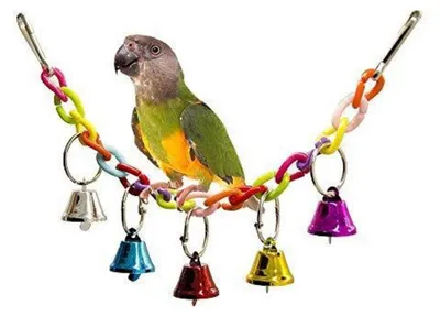 Image de Balançoire en forme de cage avec clochettes, jouet pour perroquets et canaris, environ 20 cm, multicolore