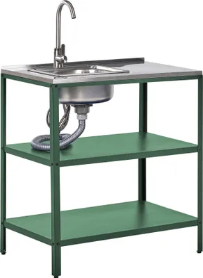 Obrázek produktu pro BELIANI Venkovní kuchyňský ostrůvek s dřezem zelený nerezová ocel 80 x 50 x 92 cm páková baterie 2 police pracovní plocha zahradní kuchyně a jídelna