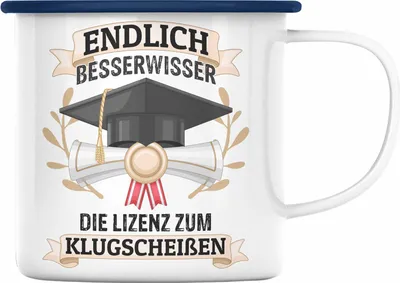 Produktbild von Trendation - Bachelor Abschluss Geschenk Emaille Tasse Prüfung Bestanden Uni Graduation Geschenkidee - Endlich Besserwisser (Blau)
