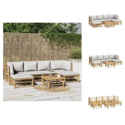 Produktbild von vidaXL 7-tlg. Garten-Lounge-Set mit Hellgrauen Kissen Bambus -  Gartenmöbel-Sets
