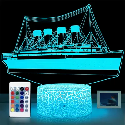 Produktbild von 3D Titanic LED Nachtlampe mit 16 Farben, dimmbar, Fernbedienung + Touch, USB/Batterie Betrieb, energiesparend, Kinder Nachtlicht Geschenkidee