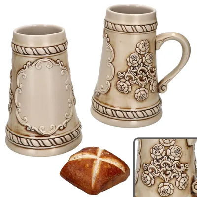 Zdjęcie produktu dla 2x Ruhpolding kufel z uchwytem 0,5L 2 os. beżowy tarcza kufel do piwa ceramiczny