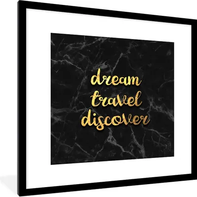 Produktbild von MuchoWow® Gerahmtes Poster Zitat - Reisen - Gold - Marmor 40x40 cm - Poster mit Schwarzem Bilderrahmen Wandposter Rahmen Foto Bilder - Poster - Plakat im Rahmen
