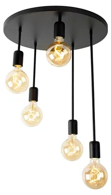 Produktbild von QAZQA - Moderne Deckenleuchte I Deckenlampe I Lampe I Leuchte schwarz 5-flammig - Facil I Wohnzimmer I Schlafzimmer - Stahl Rund - LED geeignet E27