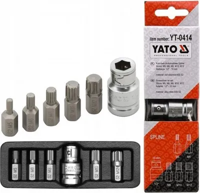 Produktbild von Yato YT-0414, 5 Stück(e), 12-Kerben-Flansch, 9.5 mm, M10, M12, M5, M6, M8, Stahl, 25,4 / 2 mm (1 / 2")
