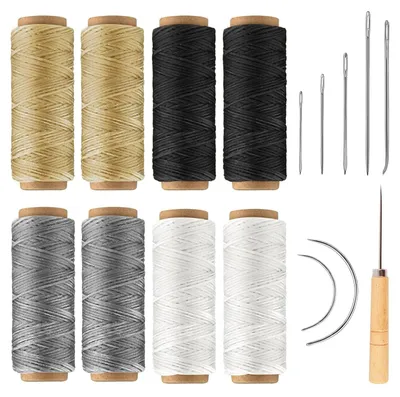 Imagen del producto de TRANKIELO® - Hilo para coser con 8 agujas y protectores para los dedos – Hilo de alta calidad, resistente al desgarro – Ideal para trabajos en cuero y proyectos de bricolaje