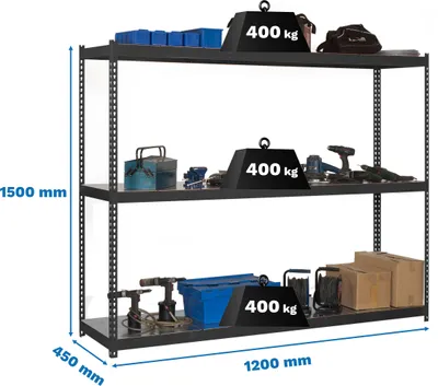 Produktbild von Regale für mittlere Belastung ohne Parafuses ECOFORTE 1204-3 METAL 1500 ANTRACITE/GALVA