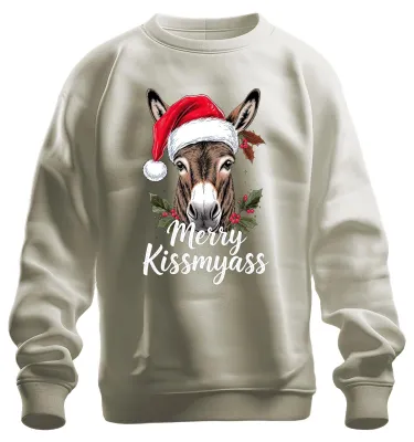 Produktbild von Merry Kissmyass lustiger Esel Weihnachtsesel Weihnachtsmütze Sweatshirt Pullover, Natur, M