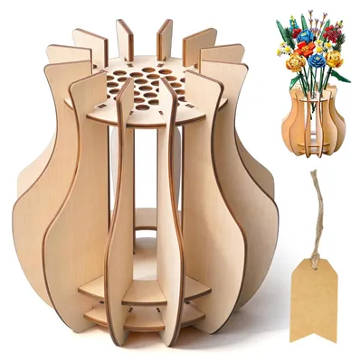 Image de Vase en bois - Vase décoratif pour bouquets de fleurs - 20x18,5 cm