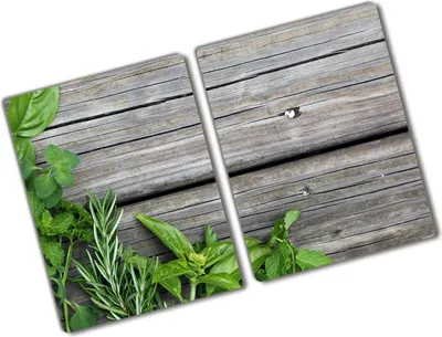 Produktbild von Tulup Glas Herdabdeckplatte - 2x40x52 cm - Glaskeramikkochfeld-Abdeckung Spritzschutz Glasabdeckplatte Kochplattenabdeckung und Schneidebrett - Zweiteilig - Sonstige - Holz Kräuter - Grün