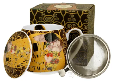 Produktbild von DUO ART GALLERY Fassbecher 430 ml THE KISS BROWN mit Teesieb, New Bone China Porzellan