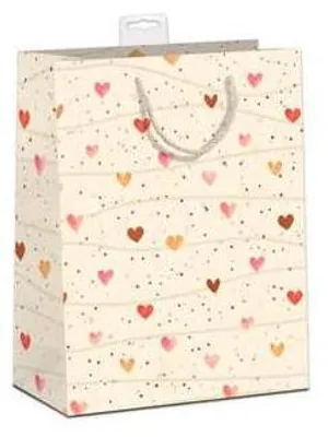 Produktbild von Geschenktragetasche, Herzen, bunt, 18 × 23 × 10 cm, Zuckerrohrpapier