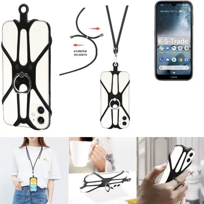 Produktbild von K-S-Trade 3in1 Handykette Handyband Handykordel Halsband Smartphone-Ring Handy-Ring kompatibel mit Nokia 4.2 Fingerhalterung Handyring Tischständer
