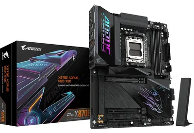 Obrázek produktu pro GIGABYTE X870E AORUS PRO X3D, AMD, Zásuvka AM5, AMD Ryzen 7000 Series, AMD Ryzen 8000 Series, AMD Ryzen 9000 Series, Zásuvka AM5, DDR5-SDRAM, 256 GB