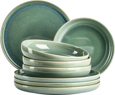 Produktbild von Keramische Teller-Set 8-teilig unregelmäßiges Glanzlack für 4 Personen Strand