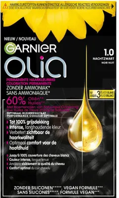 Obrázek produktu pro Garnier - Olia 1 - Barva na vlasy - Černá - Bez amoniaku - Intenzivní, dlouhotrvající barva - 100% krytí šedin - 1 kus