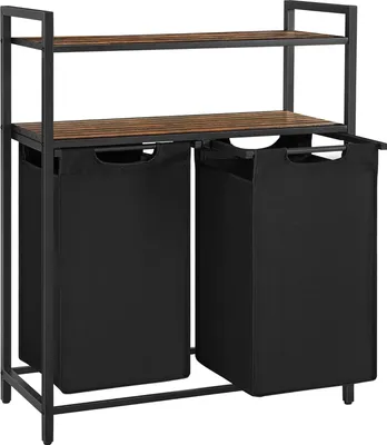 Produktbild von Songmics Wäschekorb mit 2 Fächern und 2 Ablagen vintagebraun-schwarz
