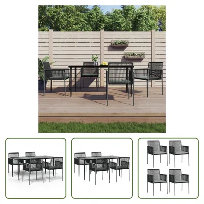 Produktbild von The Living Store 5-tlg. Garten-Essgruppe mit Kissen Schwarz Poly Rattan & Stahl