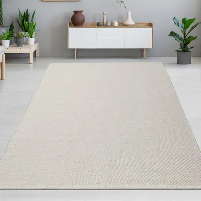 Produktbild von Moderner handgewebter Uni Wollteppich in Creme Größe - 160 x 230 cm