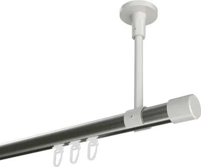 Produktbild von Interdeco Innenlaufstange / Gardinenstange mit Innenlauf Edelstahl-Optik / Weiß, Typ Sonette Santo (Kappe) Deckenmontage, 20 mm Ø 1-läufig, 600 cm