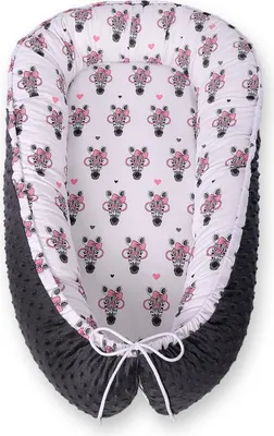 Image de Bobono Cocoon pour bébé Minky rose zèbres 95x55 cm 12 cm de hauteur des bords