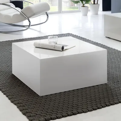 Obrázok produktu pre Konferenčný stolík FineBuy MDF drevený stôl biely 60 cm široký dizajn obývacia izba moderný FineBuy stolík hranatá kocka lesklý Nábytok do obývacej iz
