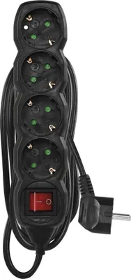 EMOS Steckdosenleiste 4-fach mit Schalter, 5 m Kabel 1,5 mm, schwarz, Steckdosen 45° gedreht, Schuko