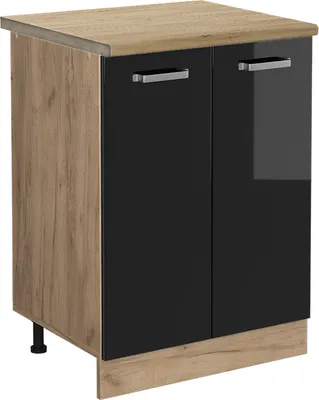 Produktbild von Küchenunterschrank Vicco R-Line Schwarz Hochglanz 60 cm , AP Eiche, Model 46132