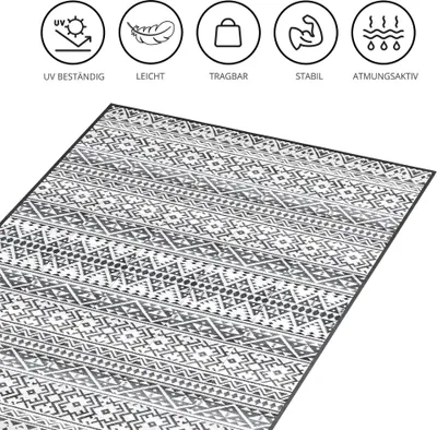 Produktbild von EVOCAMP Outdoor Teppich 300x400 cm, Kunststoffteppich, wetterfest für Terrasse, grau-weiß