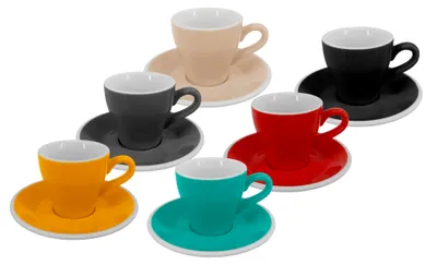 Immagine prodotto di Set di 6 pezzi - Tazza da caffè con piattino Milano, 75 ml, mix di colori