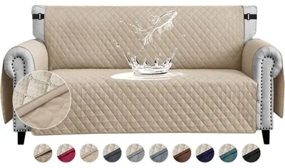 Image de Housse de canapé imperméable, pour 2 places, couleur beige, matelassée, avec poches latérales, antidérapante et résistante aux griffures d'animaux domestiques