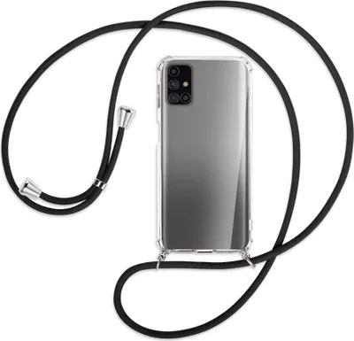 Produktbild von Handykette Backcover-Schutzhülle mit Band (Metall silberfarben) für Samsung Galaxy M31s - schwarz