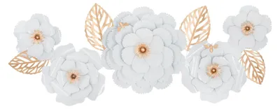 Produktbild von Dekorative Wandplatte "White Decor" (158 x 9 x 60 cm) – Glamouröser Stil, weiß-goldene Eisenplatte – Exotische 3D-Dekoration