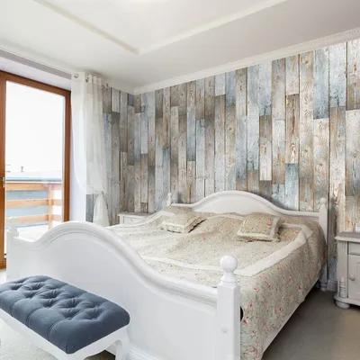 Produktbild von PURO TAPETE - Realistische Holzoptik Tapete ohne Rapport und Versatz 10m Vlies Tapetenrolle Wandtapete modern design Fototapete - Bretter Holz blau grau braun f-A-0172-j-b