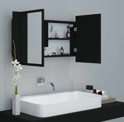 vidaXL LED-Bad-Spiegelschrank Schwarz 80x12x45 cm Acryl