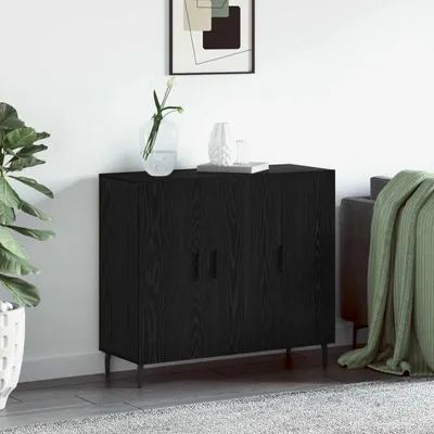 Image de vidaXL Sideboard noir imitation chêne 90 x 34 x 80 cm Bois composite