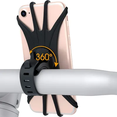 Produktbild von Fahrrad Handyhalterung Handyhalter Motorrad, Universal 360° Drehbar Abnehmbare Anti-Shake Silikon Handyhalterung Fahrrad Motorrad Handy Halterung,Black