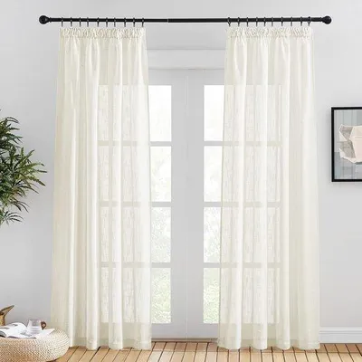 Productafbeelding van Transparante Voile Gordijnen voor Woonkamer en Slaapkamer - 140x220cm Lichtbeige