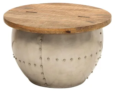 Immagine prodotto di Tavolino rotondo ORVIK 68 cm in legno di mango massiccio e metallo – cassapanca contenitore