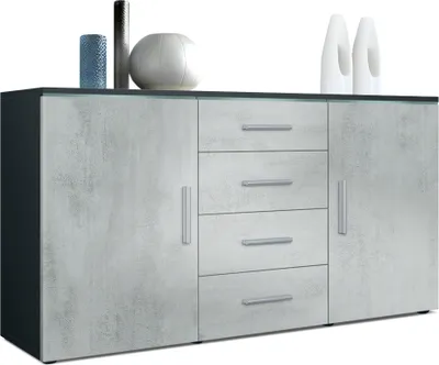 Produktbild von Vladon Sideboard Kommode Faro,  Germany, Korpus in Schwarz matt / Front in Beton Oxid Optik (139 x 72 x 35)