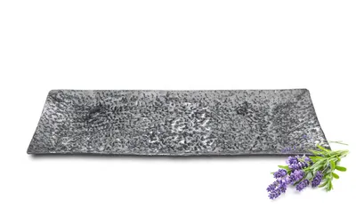 Obrázok produktu pre Dekoratívny tanier 37x15cm Dekoratívny podnos Miska Podnos štvorcový Strieborná zlatá kovová hliníková dekorácia Kladivový vzhľad (strieborná)