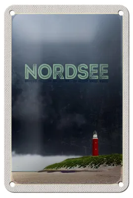 Produktbild von Blechschild Reise 12x18cm Nordsee Leuchtturm Gewitter Dekoration