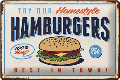 Produktbild von Blechschild Retro 30x20cm hamburgers best in town