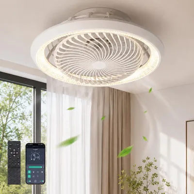 Obrázok produktu pre Stropný ventilátor s osvetlením, diaľkové ovládanie cez aplikáciu, 38 W žiarovka s ventilátorom, stmievateľný, 6 rýchlostí, 3 farby svetla, priemer 49 cm, tichý, vhodný do izby alebo kancelárie