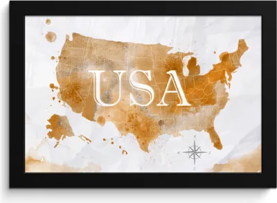 Produktbild von MuchoWow® MuchoWow® Gerahmtes Poster Karte - Amerika - Gold 30x20 cm - Poster mit zchwarzem Bilderrahmen - Kunstdruck - Bild-Poster